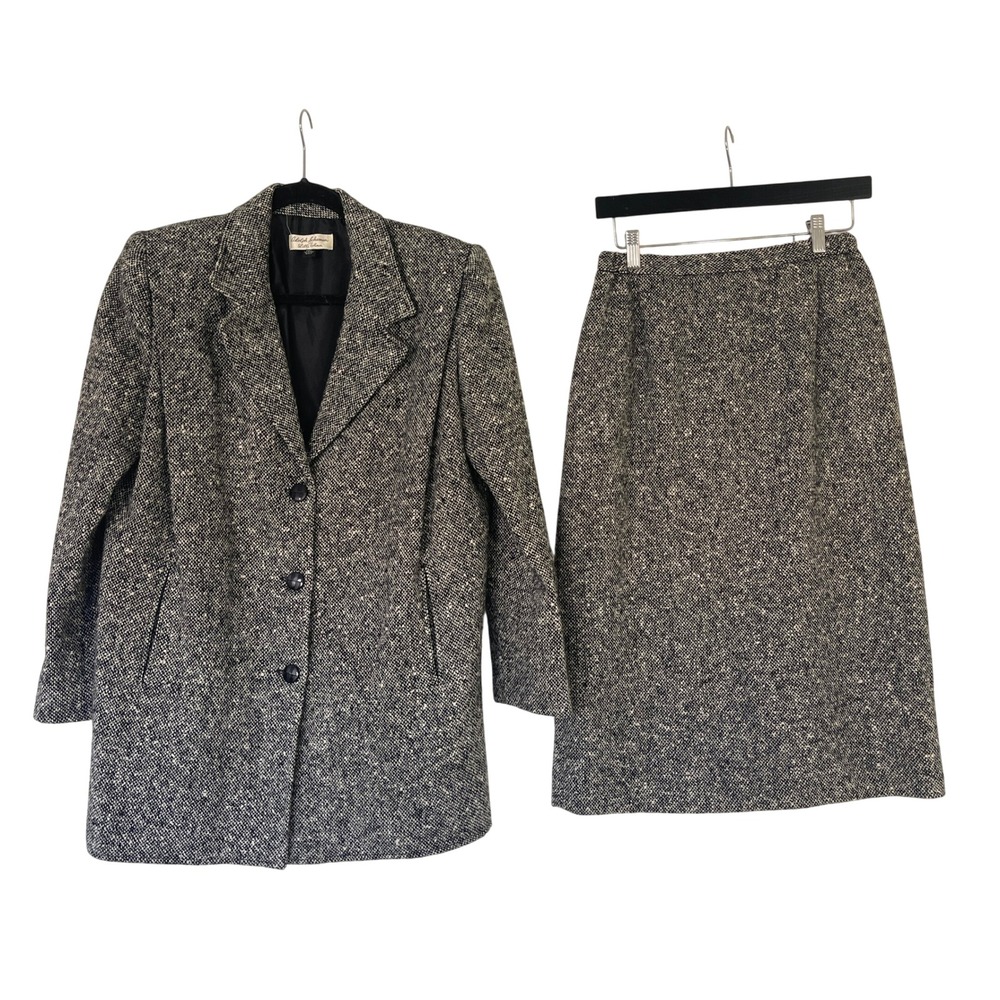 Vintage Adolph‎ Schuman for Lilli Ann Tweed Blazer Skirt Suit Black White S/M
